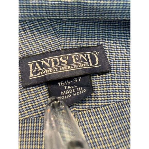 Land's End Men's Button up 16 1/2   tall  37  Blue check 100% Cotton - Picture 4 of 6